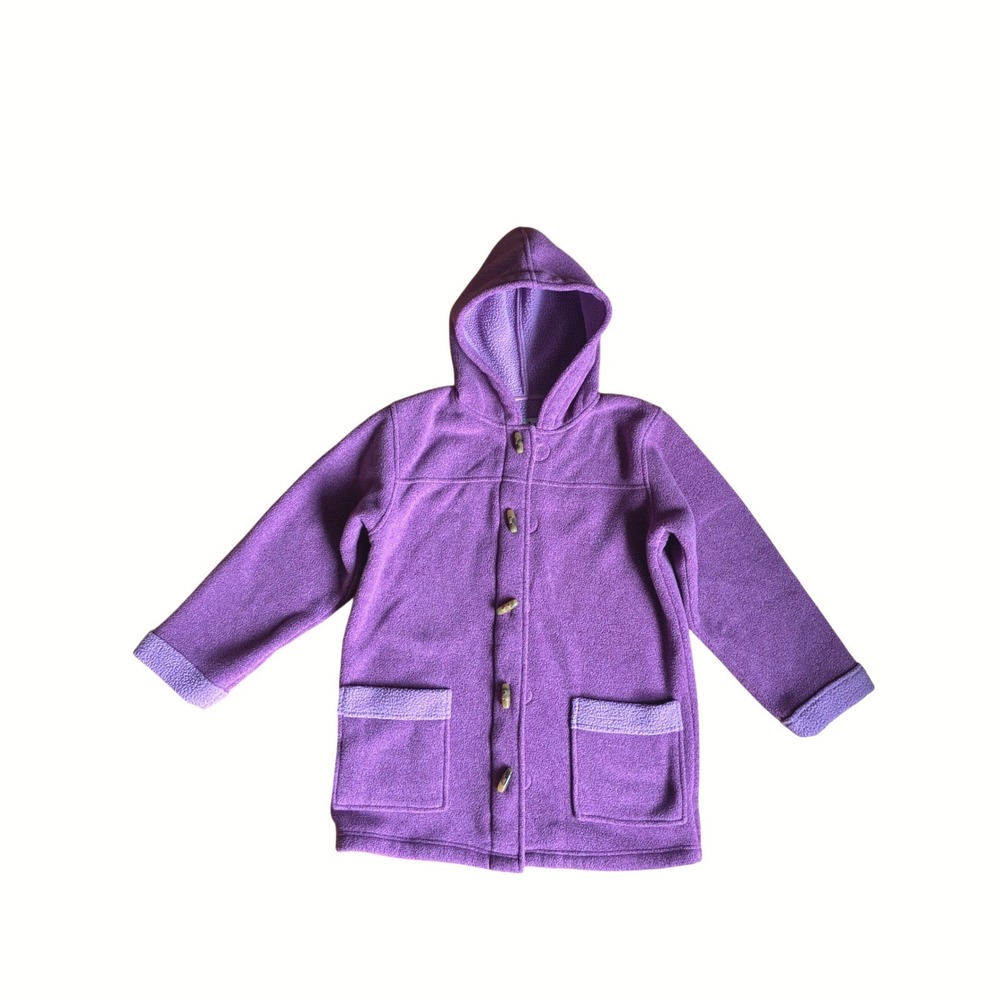 LL Bean LL Kids Pink Fleece Duffle Coat Toggle Hooded Jacket Girls L/ 14 16 Soft